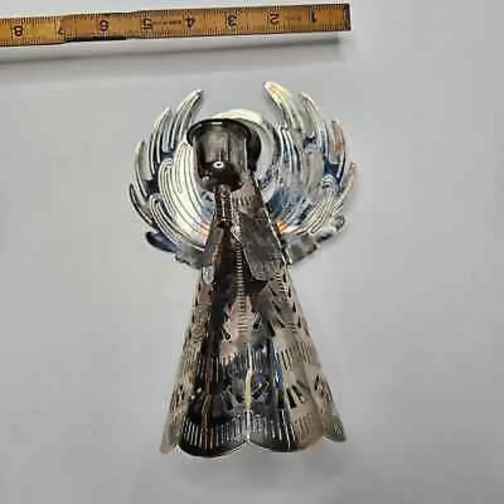 Vintage Metal‎ Angel Candlestick Holder Cutout Perforated Tin Holiday Christmas